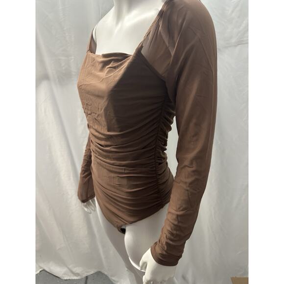 Pink M Style mesh polka dot long sleeve bodysuit size Small - Picture 2 of 5